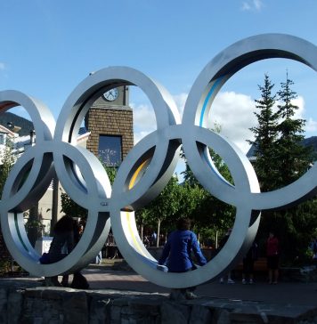 The Olympic logo for Vancouver Winter Olympics at Whistler, BC; Photo by ©the Pacific Post/ File photo