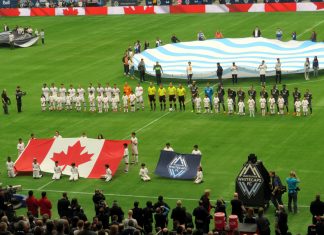Before the match ceremony on March 4, Sun, 2018 at BC Place, Vancouver