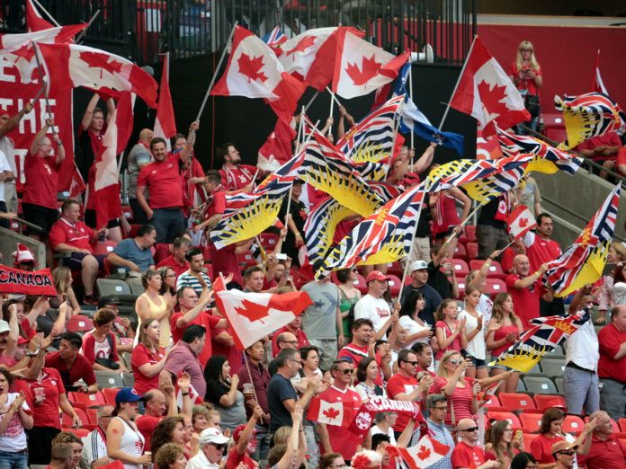 Canadian fans at FIFA World Cup in Canada, June 27, 2015 at BC Place, Vancouver; Photo by ©Sam Maruyama