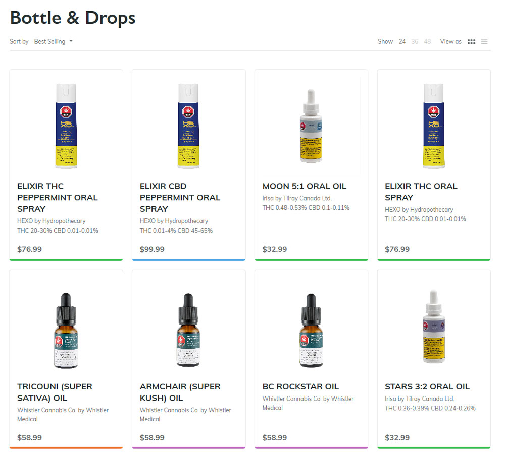 British Columbia Cannabis Online Shop sells oils too, October 17, 2018. Photo from BC Cannabis Stores