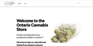 Ontario Cannabis online shop homepage, October 17, 2018; from Ontario Cannabis Store HP