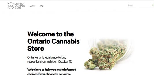 Ontario Cannabis online shop homepage, October 17, 2018; from Ontario Cannabis Store HP