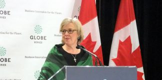 Green Party leader, Elizabeth May, at GLOBE on March, 2016; Photo by ©the Pacific Post